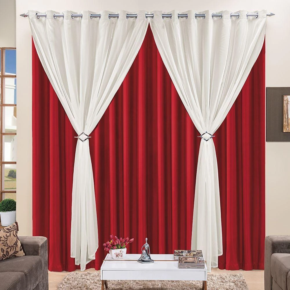 Cortina 3 Mts Sala Quarto Voal Com Microfibra Para Trilho Suisso Vermelho