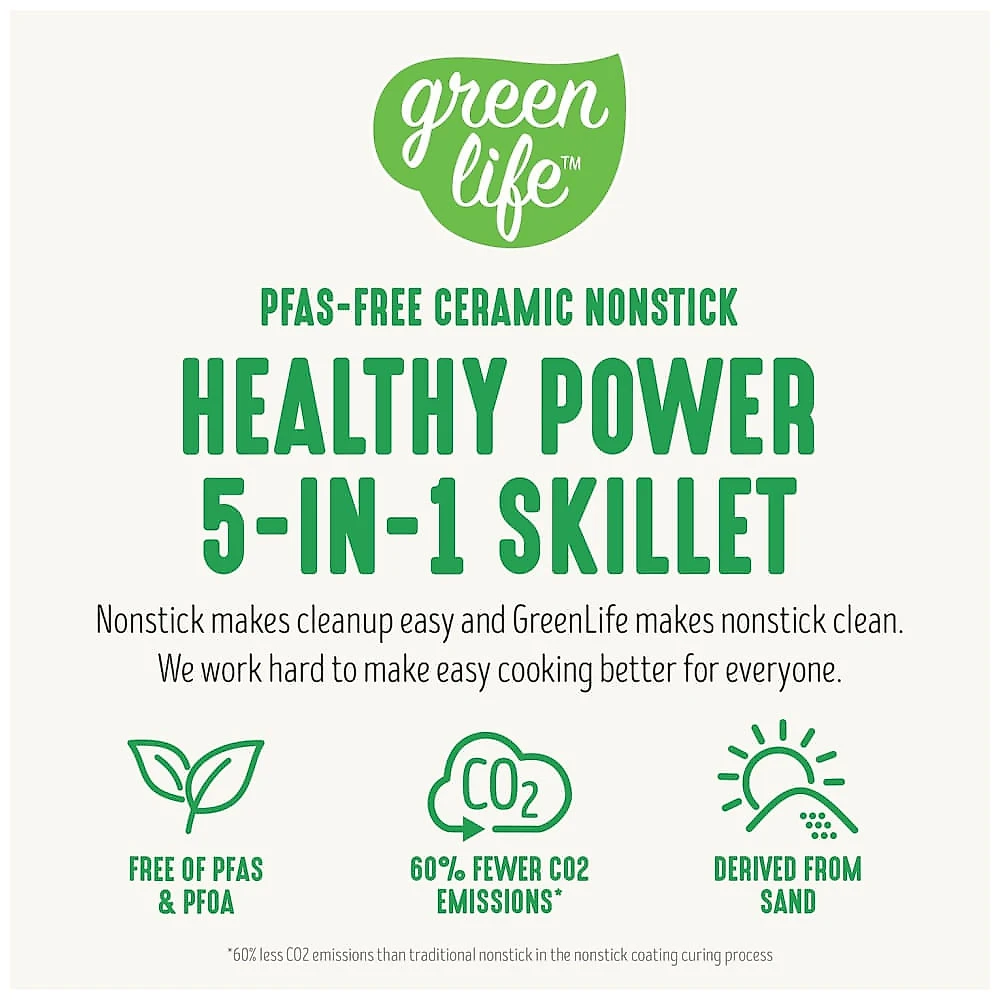 Frigideira Elétrica Quadrada GreenLife 30cm 4,7L, Tampa de Vidro com Saída de Vapor, Revestimento Antiaderente Cerâmico sem Substâncias Tóxicas,