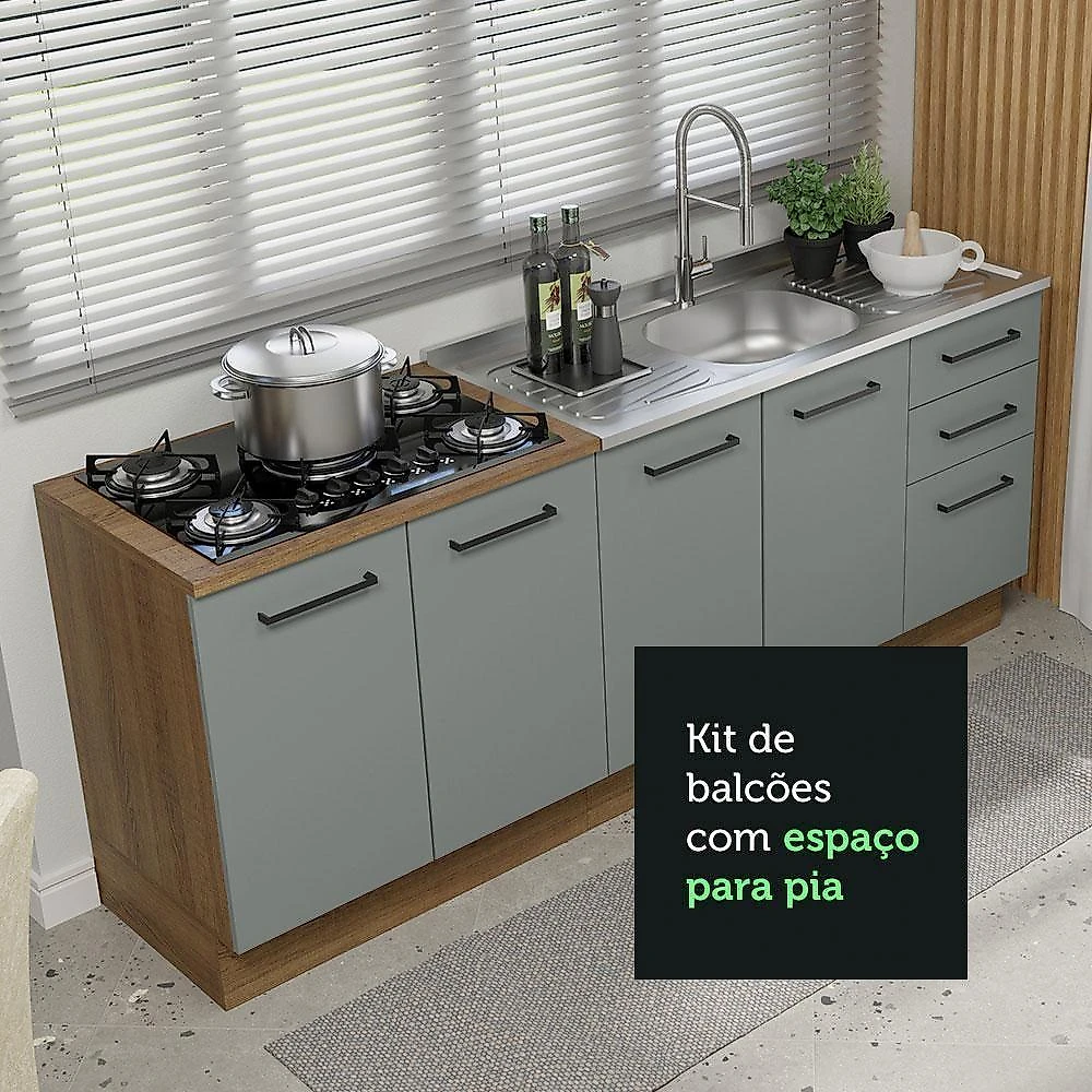 Kit Com 2 Balcões De Cozinha 3 Gavetas 4 Portas