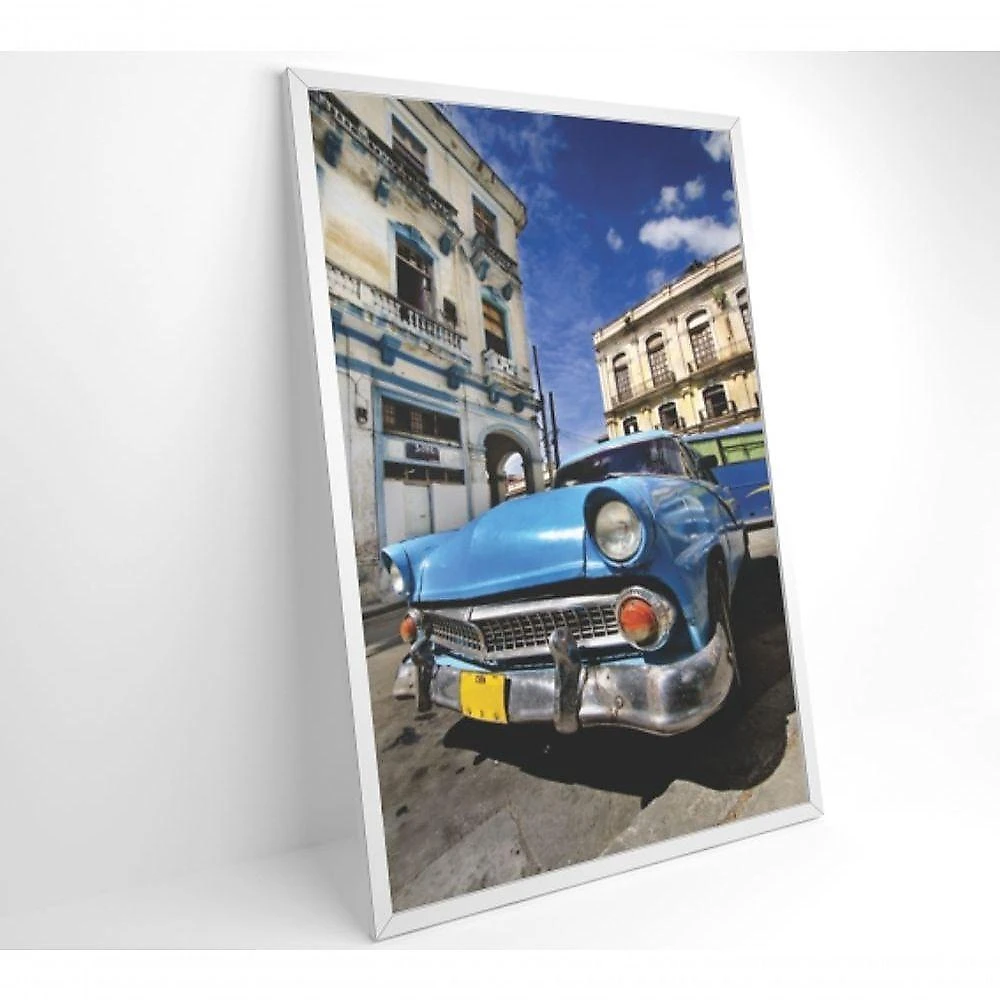 Quadro Carro Clássico Azul 90x60 Cm Vidro Impresso