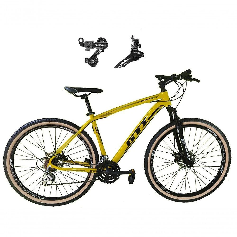 Bicicleta Aro 29 Gti Roma Alumínio 21v Câmbios Shimano Freio A Disco Com Pneu Faixa Bege - Amarelo Tam.17