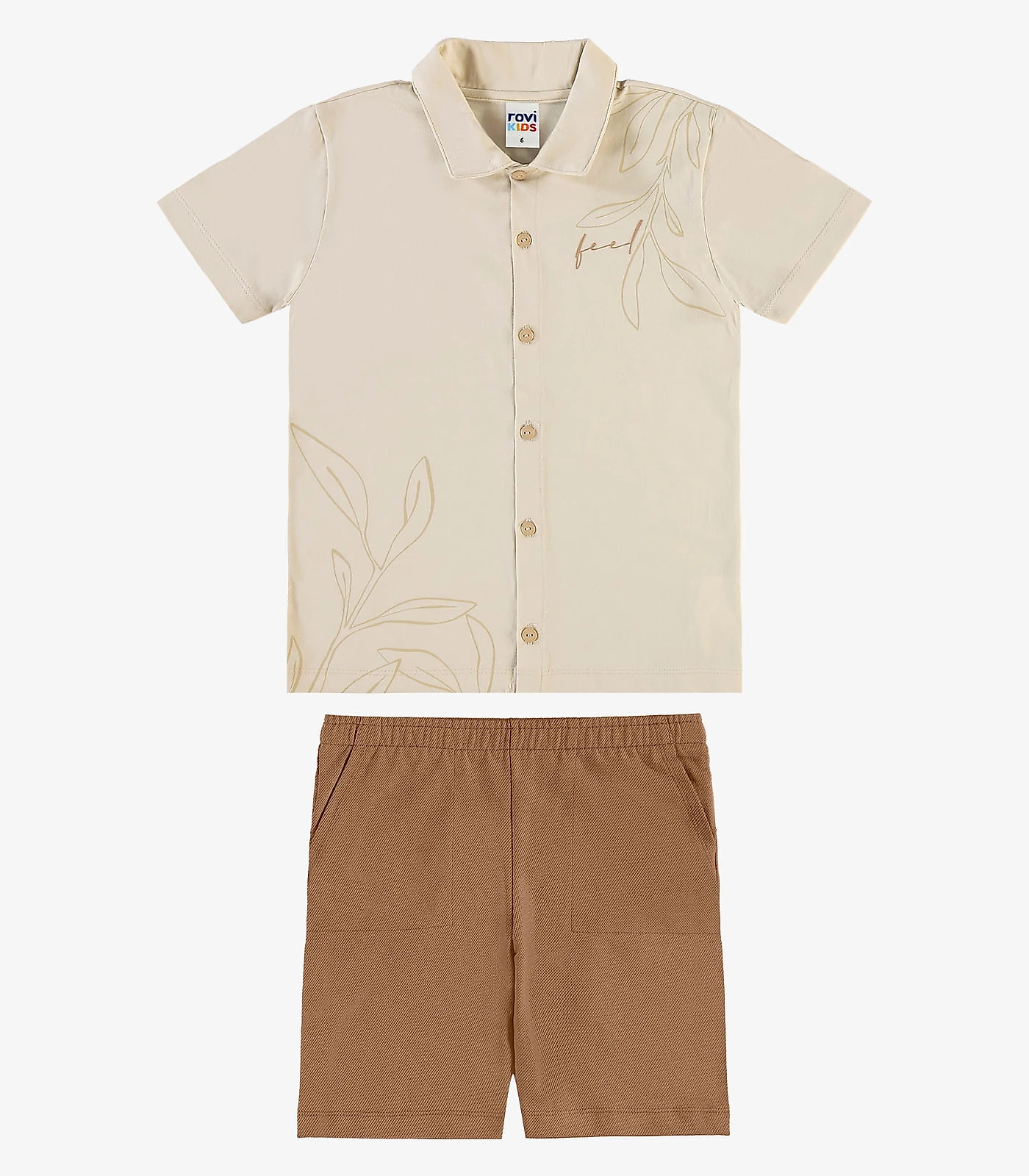 Conjunto Camiseta Com Bermuda Infantil Rovi Kids Bege 1