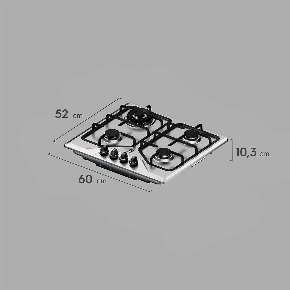 Cooktop Electrolux 4 Bocas Experience Inox com Grades Duplas Ferro Fundido (KE4XC)