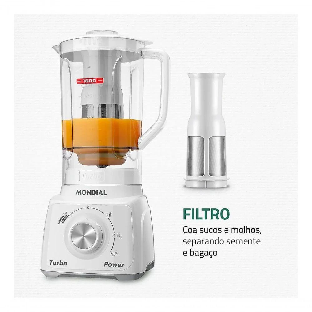 Liquidificador Mondial Turbo Power L-99-WG 550W 2,2L 3 Velocidades Branco 110V