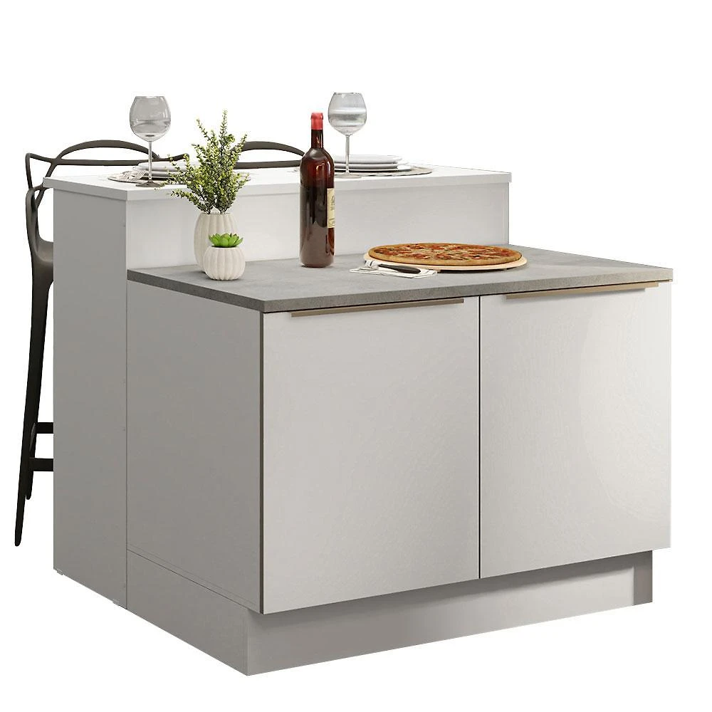 Ilha de cozinha com bancada e balcão 120 cm branco lux madesa