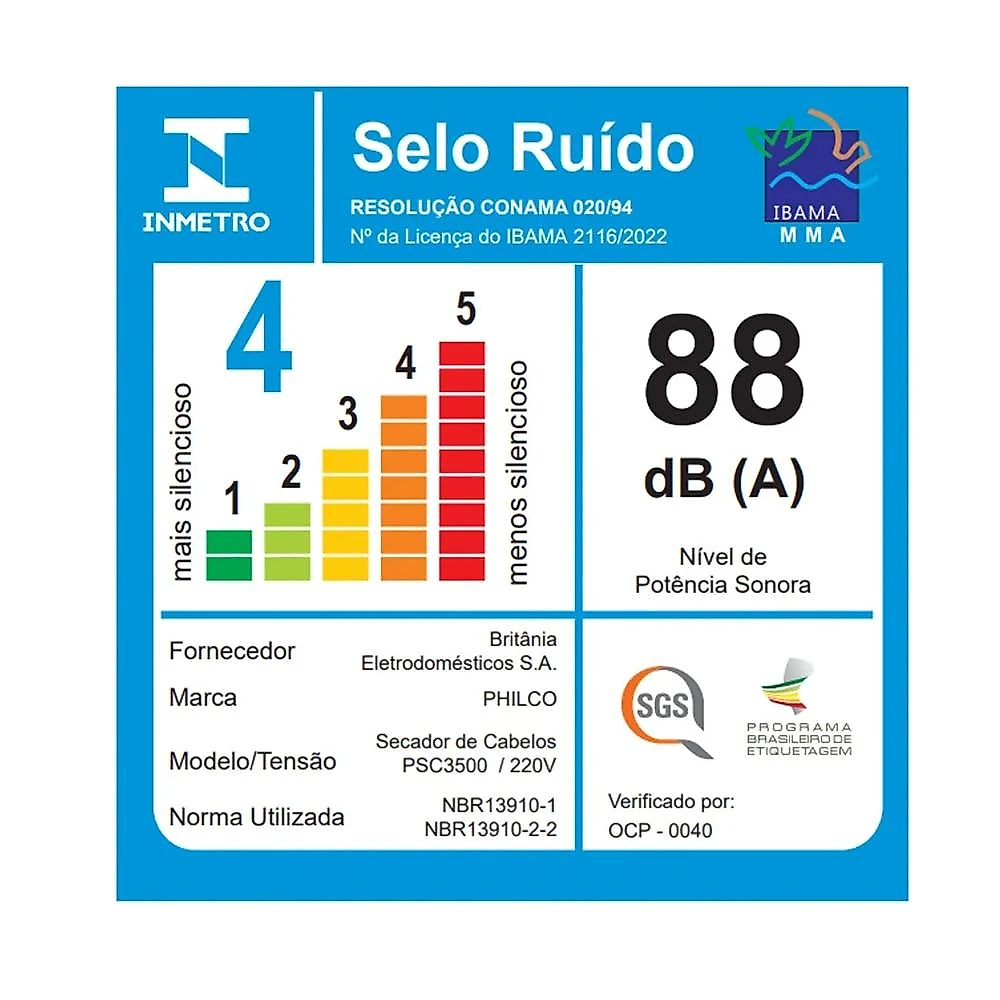 Secador de Cabelo Philco PSC3500 4 em 1 Dobrável, 220V 220 Volts