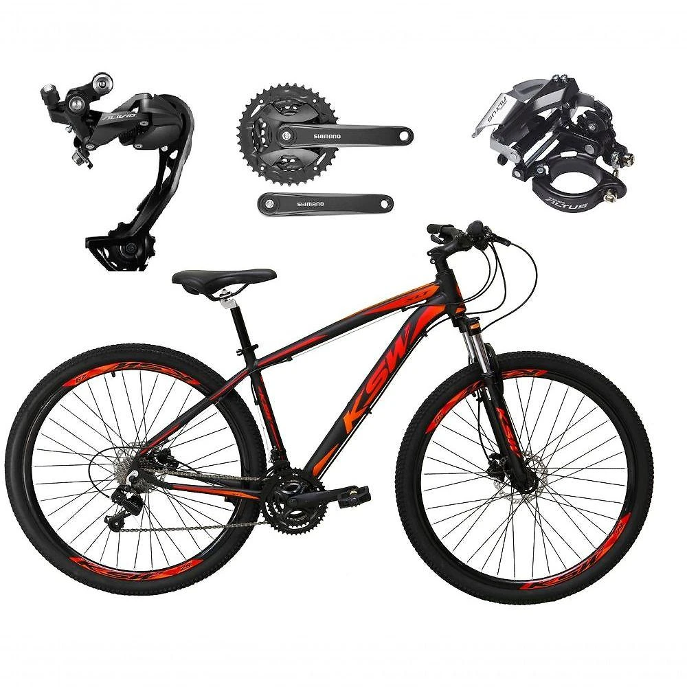 Bicicleta Aro 29 Ksw Xlt Alívio E Altus 27v Freio Hidráulico Garfo Trava - Preto/vermelho/laranja Tam.21