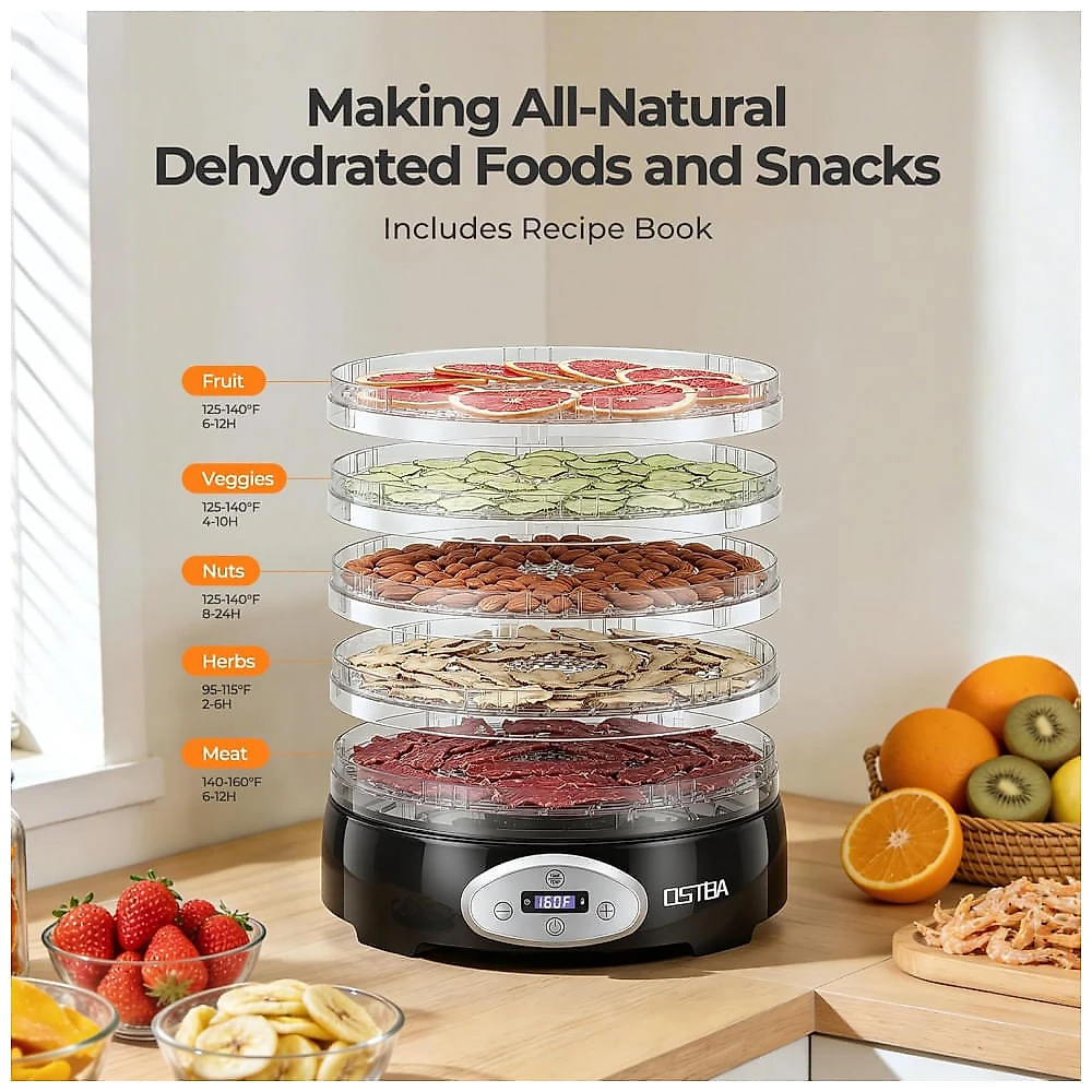 Desidratador de Alimentos OSTBA 5 Bandejas BPA-Free Temperatura Ajustável 95-160°F 420W 120V