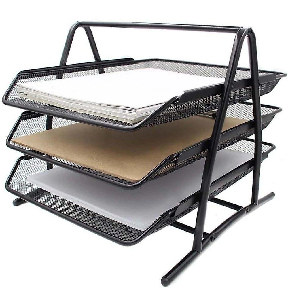 Organizador de Papéis Top Rio Comercial 3 Bandejas Metal Preto