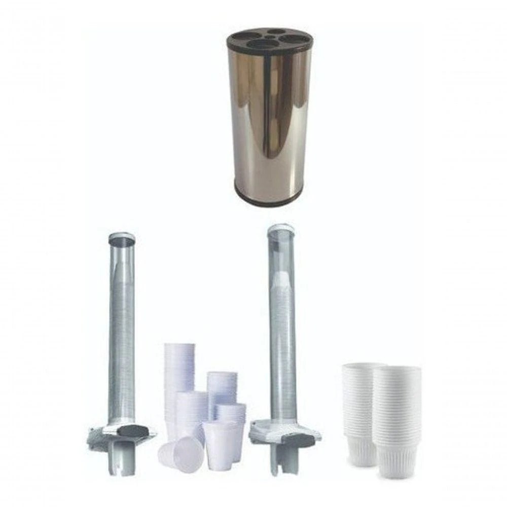 Kit Lixeira Copos + Dispensador para Água e Café Organização Aço Inox Parede Inox Higipack