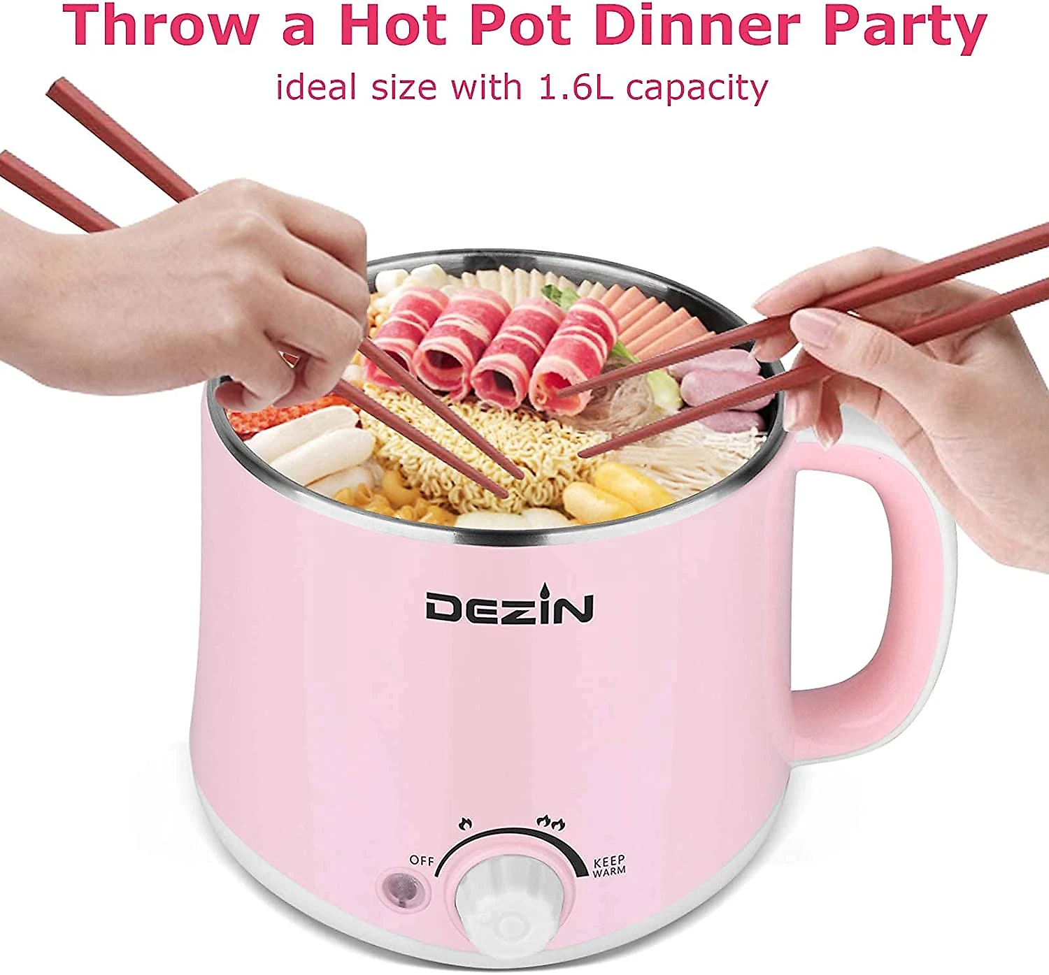 Dezin Panela Elétrica Multifuncional 16L Aço Inoxidável cC ontrole de Temperatura 600W110V Rosa