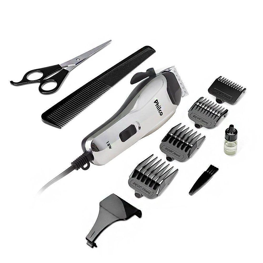 Cortador de Cabelos PCR04 18W Cromado e Preto Philco com Kit de Acessórios 110V