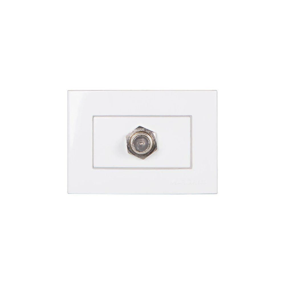 Placa Para Móveis 65x45 Com Tomada Antena De Tv Margirius Sleek Para Cabo Coaxial Branca