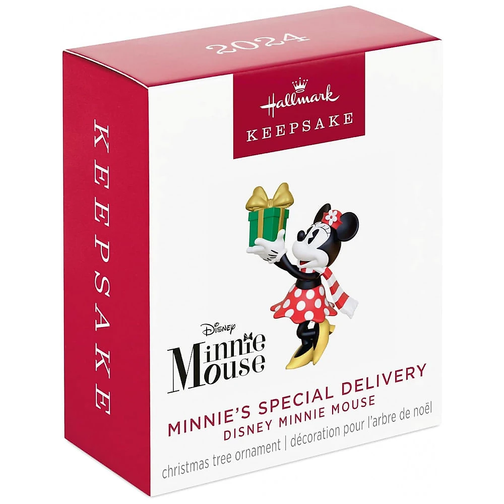Enfeite de Natal Miniatura Hallmark Keepsake 1,31", Disney Minnie Mouse Entrega Especial da Minnie, Plástico 2,2x3,3x1,6 cm