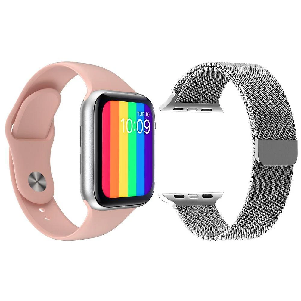 Kit 1 Relógio Smartwatch Iwo12 Lite Rosa + 1 Pulseira Prata