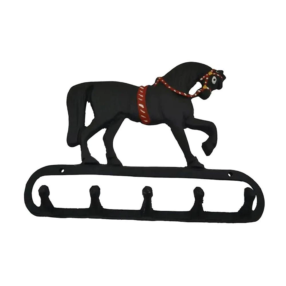 Suporte para Chaves e Toalha em Alumínio Fundido Cavalo Preto Estilo Rústico Ouro Minas
