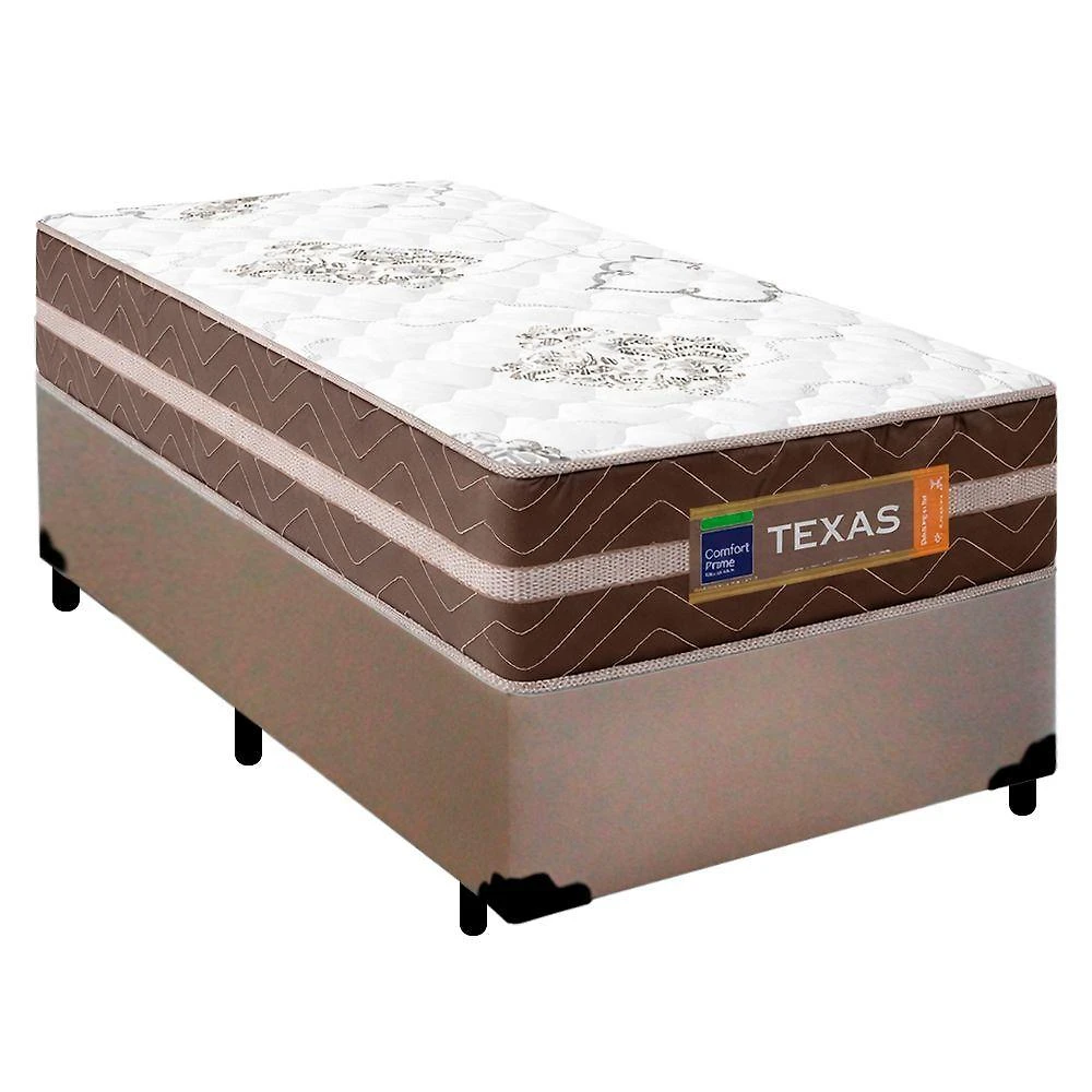 Cama Box Solteiro Sintético + Colchão Molas Ensacadas Texas Prime Colchões 88x188x64cm Bege