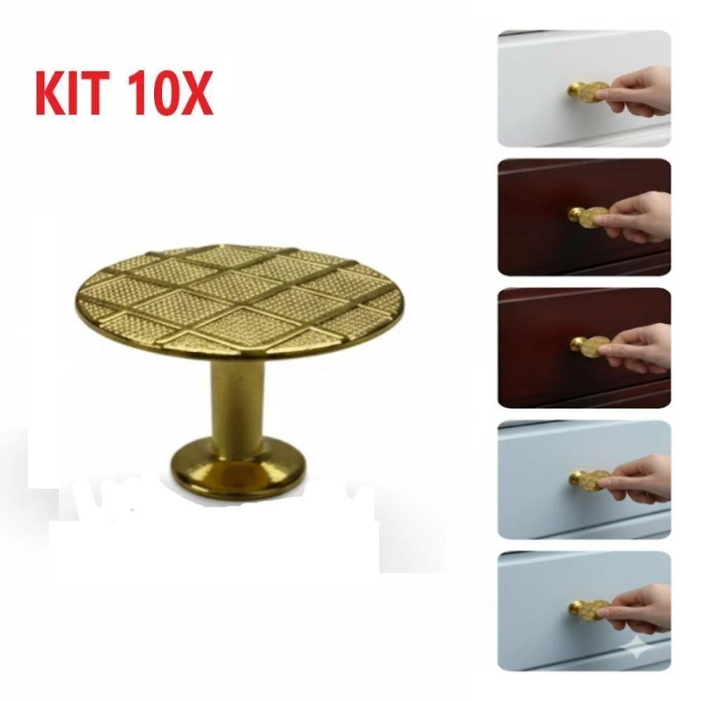 Kit 10 Puxadores para Gaveta e Armário Bola Dourado com Parafuso Yeet