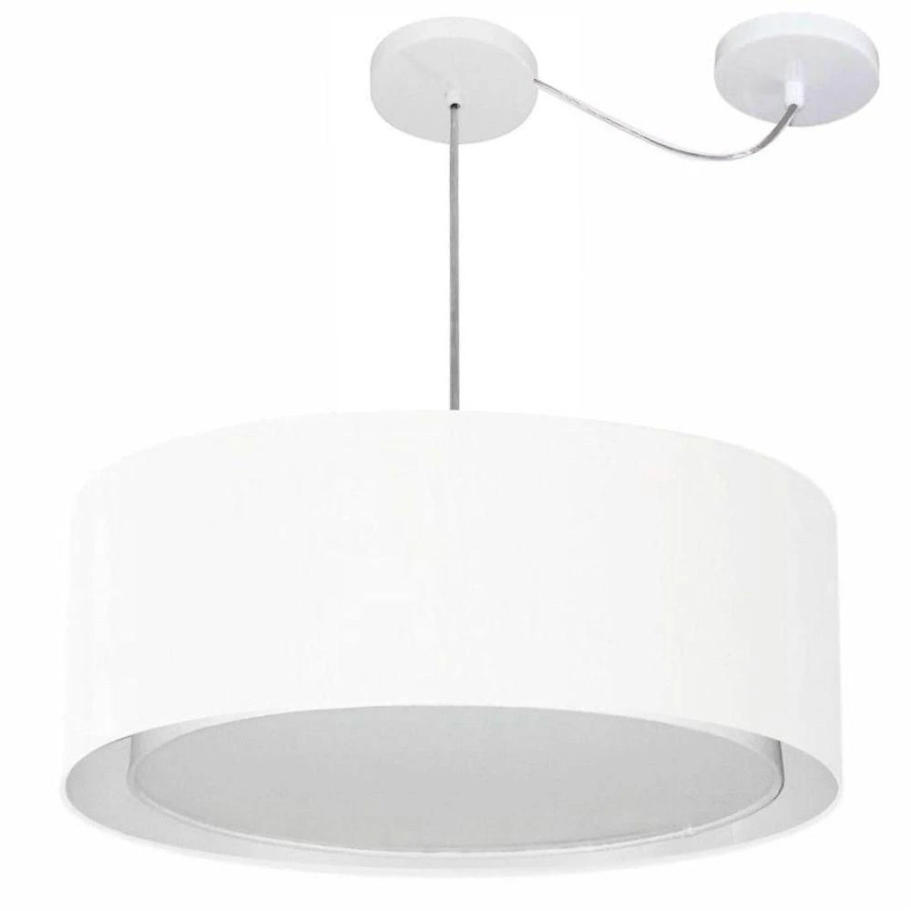 Lustre Pendente Cilíndrico Com Desvio Md-4317 Cúpula Em Tecido 60x25cm Branco - Bivolt