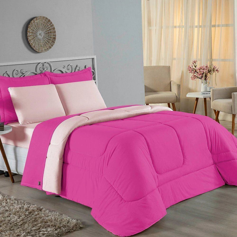 Edredom King Nobre 1 Peça Dupla Face 2,50m X 2,90m Malha 100% Algodão - Pink / Palha