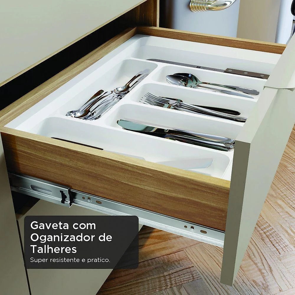 Cozinha Marquesa 5 Peças 6 Portas 6 Gavetas MDF 270CM Nature e Greige Nesher Móveis