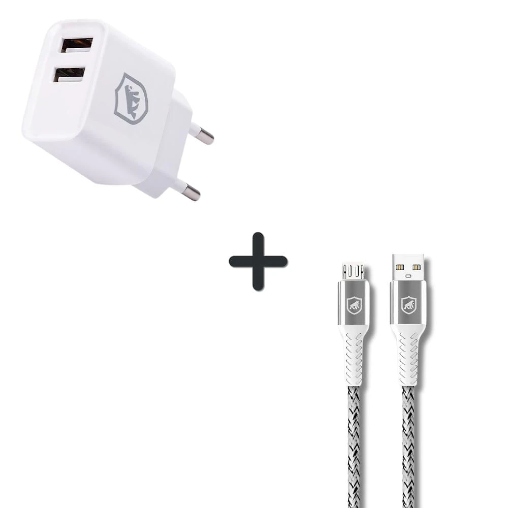 Kit Carregador de Parede Flex USB-A 12W + Cabo Nylon Kevlar Micro USB V8 / USB-A 1,5M - Branco - Gshield