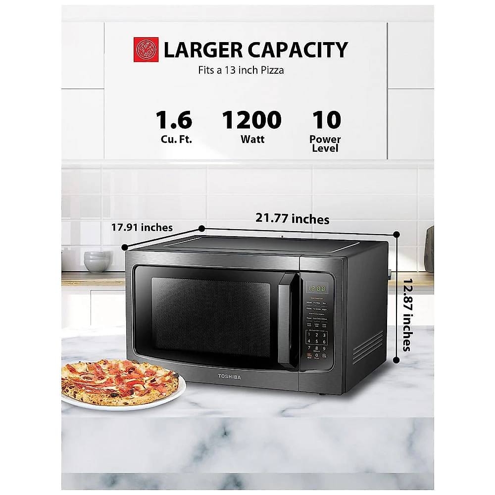 Micro Ondas de Bancada em Aço Inoxidável 45L, 110V 1200W, TOSHIBA MLEM45PBS, Preto
