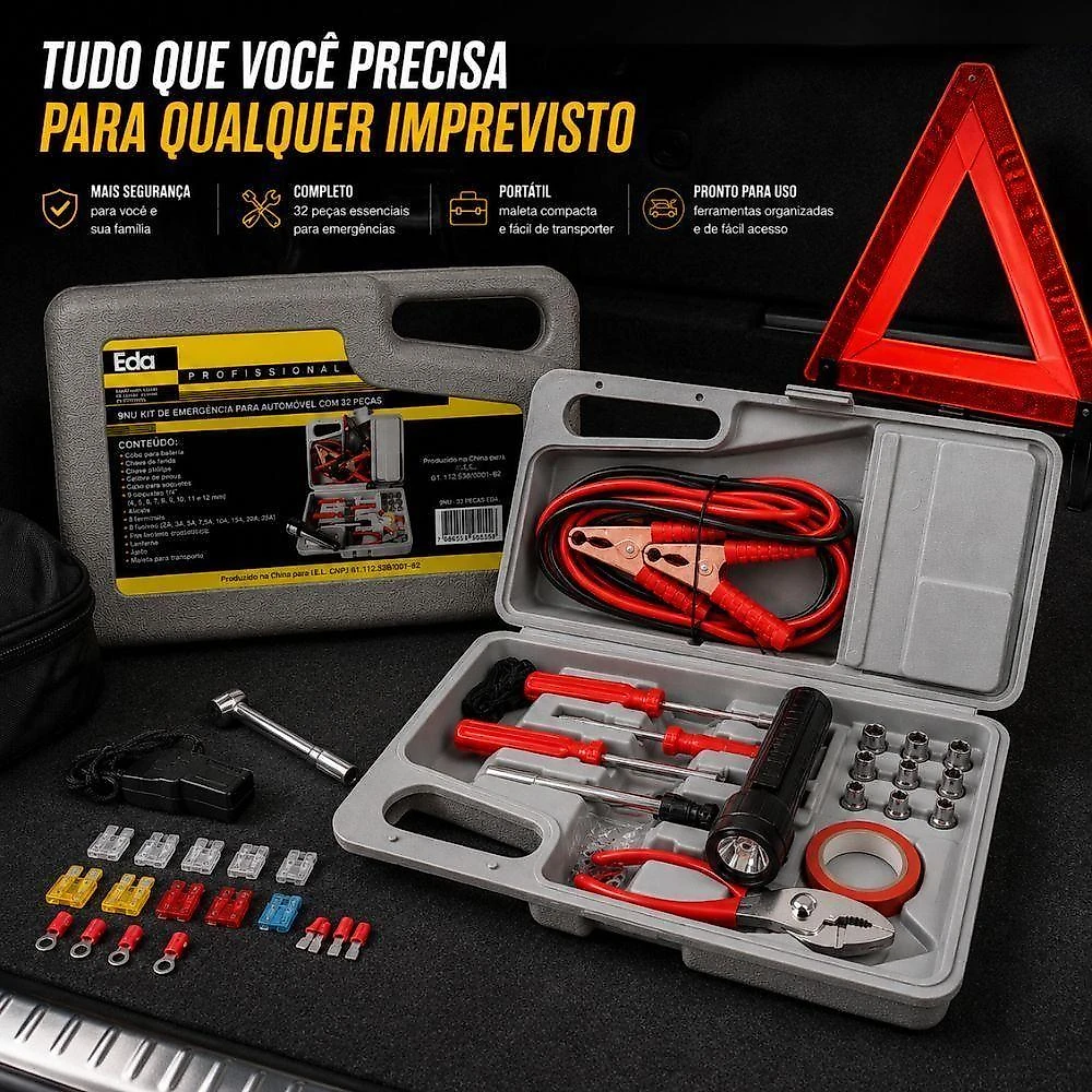 Kit de Emergência 9NU 32 Peças Maleta Ferramentas Automotiva EDA