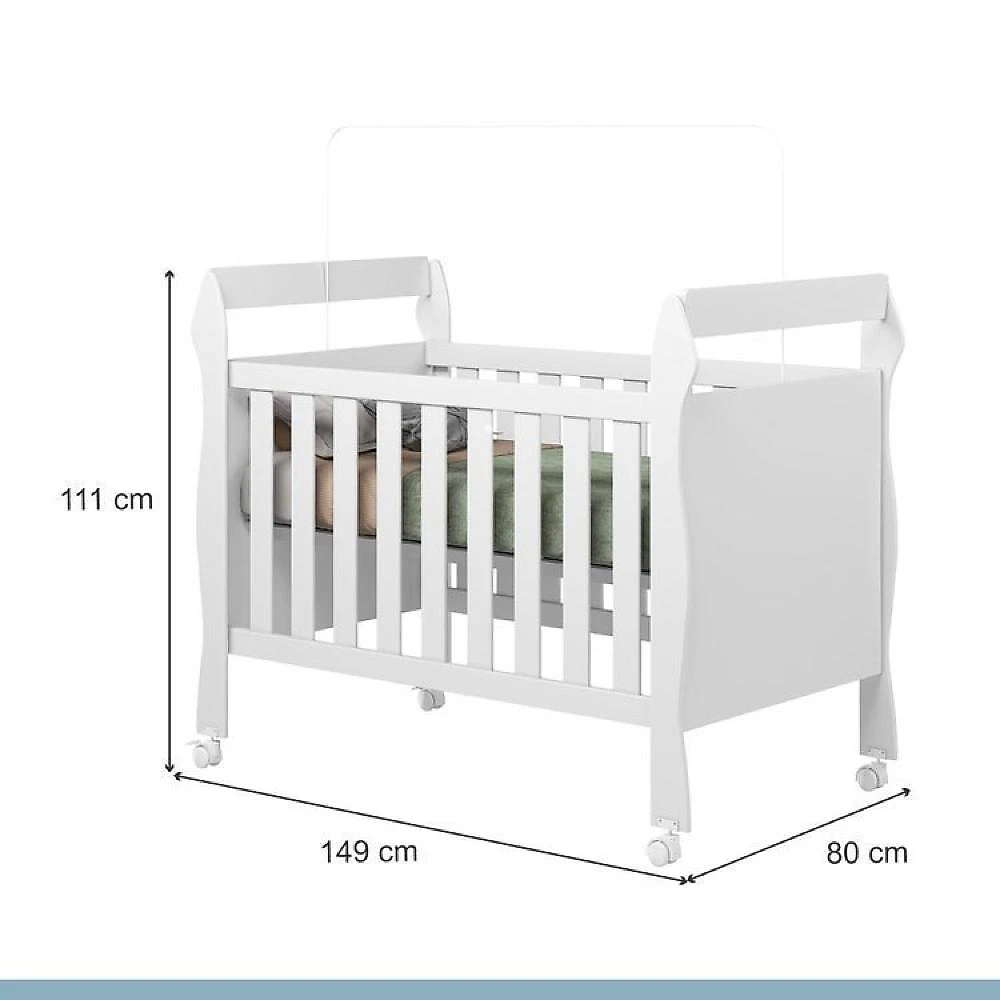 Quarto de Bebê com Berço Mini Cama, Cômoda 1 Porta 4 Gavetas e Roupeiro Flocos 3 Portas 2 Gavetas Branco