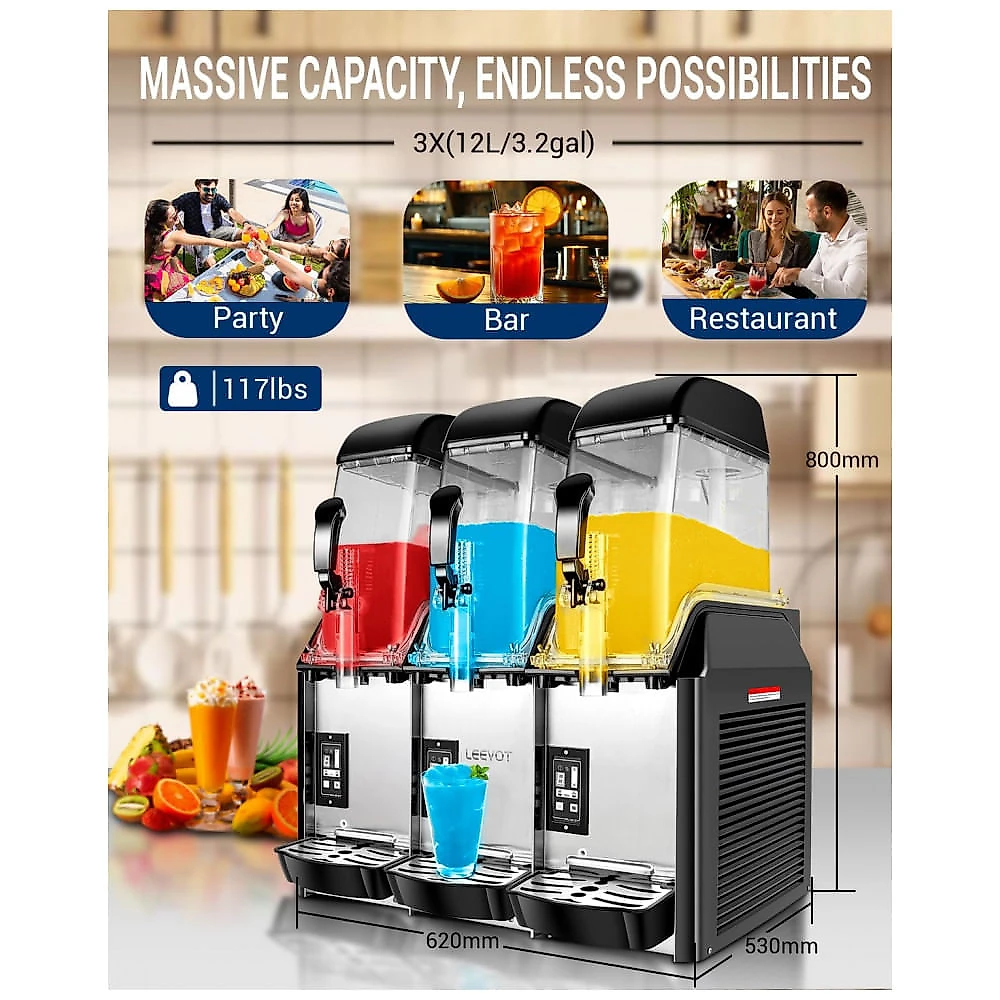 Máquina de Slush Raspadinha BOSBAK 36L 3 Tanques Comercial Frozen Margariteira 240V