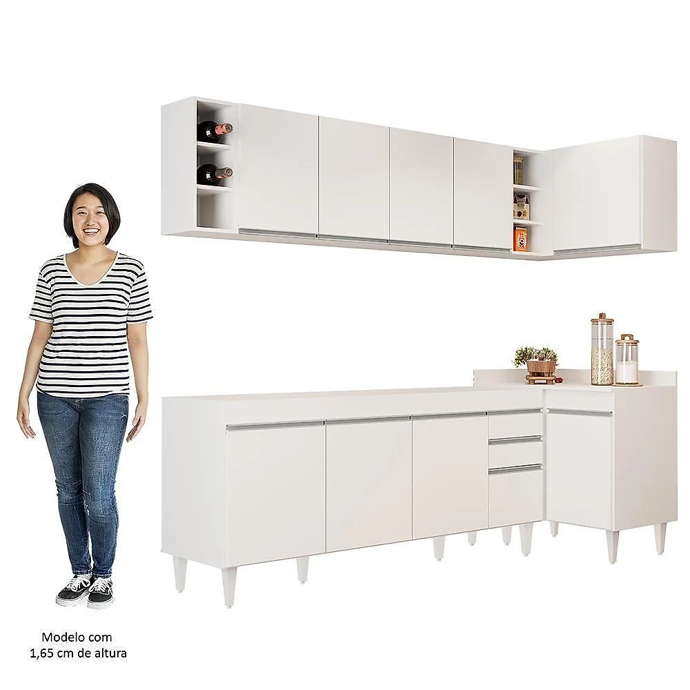 Armário De Cozinha Modulado De Canto Esquerdo 5 Peças Cp52 Balcão Sem Tampo Branco - Lumil