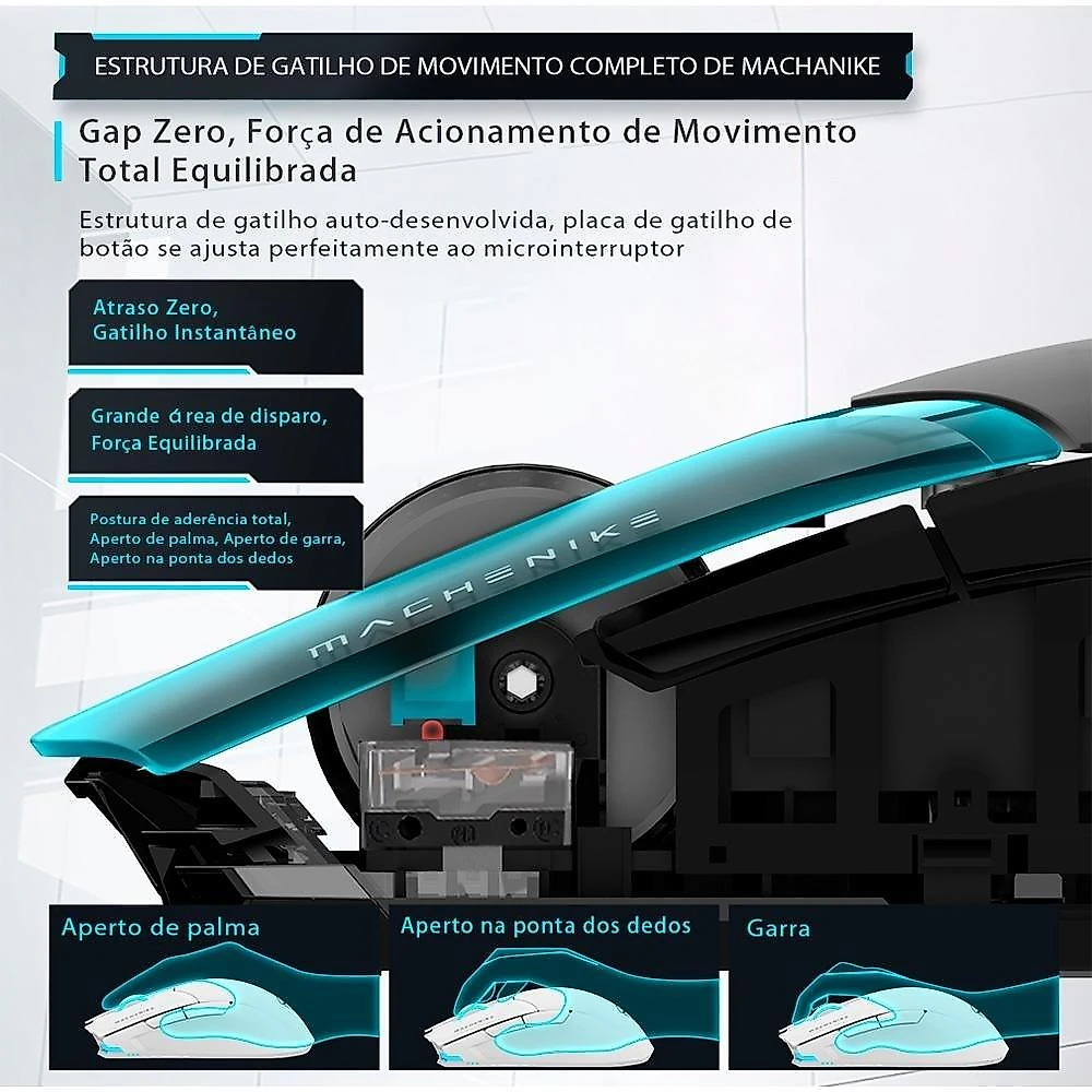 Mouse Gamer Machenike M7 Pro, Com fio, 12800 DPI, 6 botões, Branco - JJ02GL006