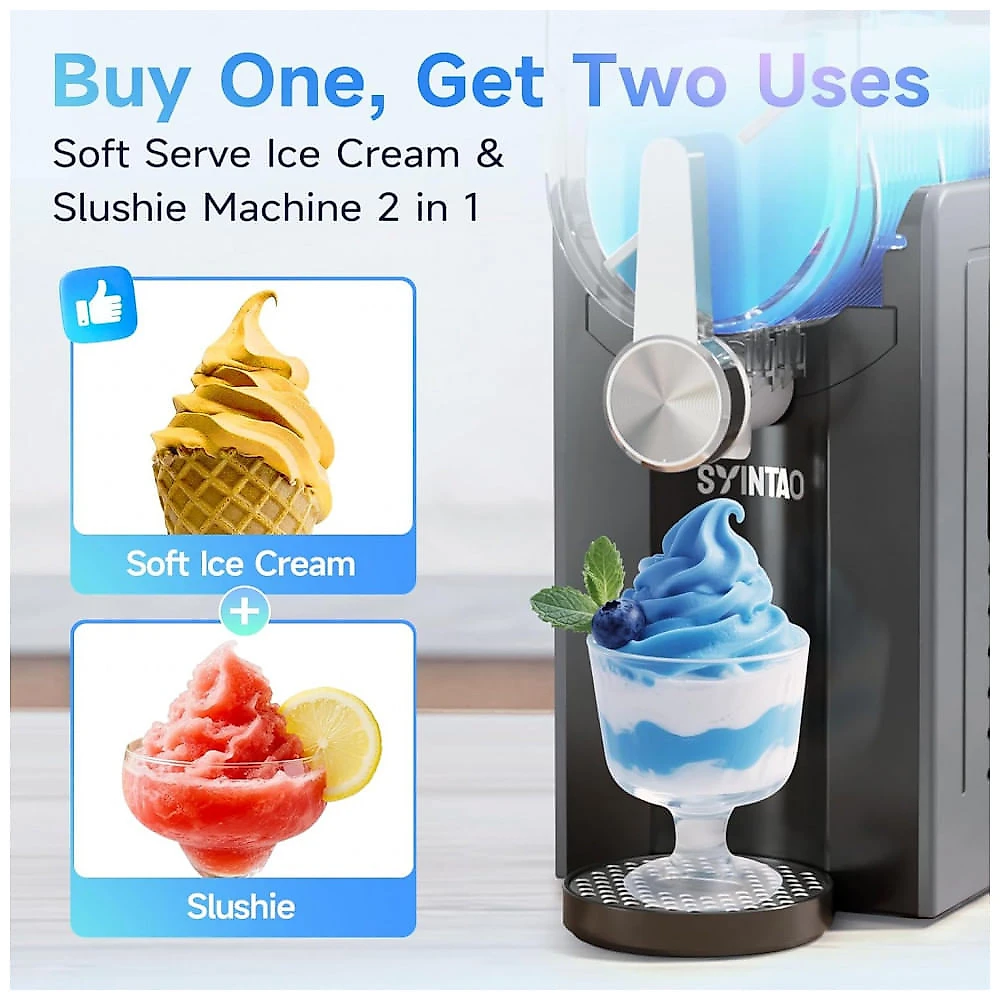 Máquina de Slush Raspadinha SYINTAO 2-em-1 Cinza 1,8L 6 Programas Sem Gelo Auto Limpeza