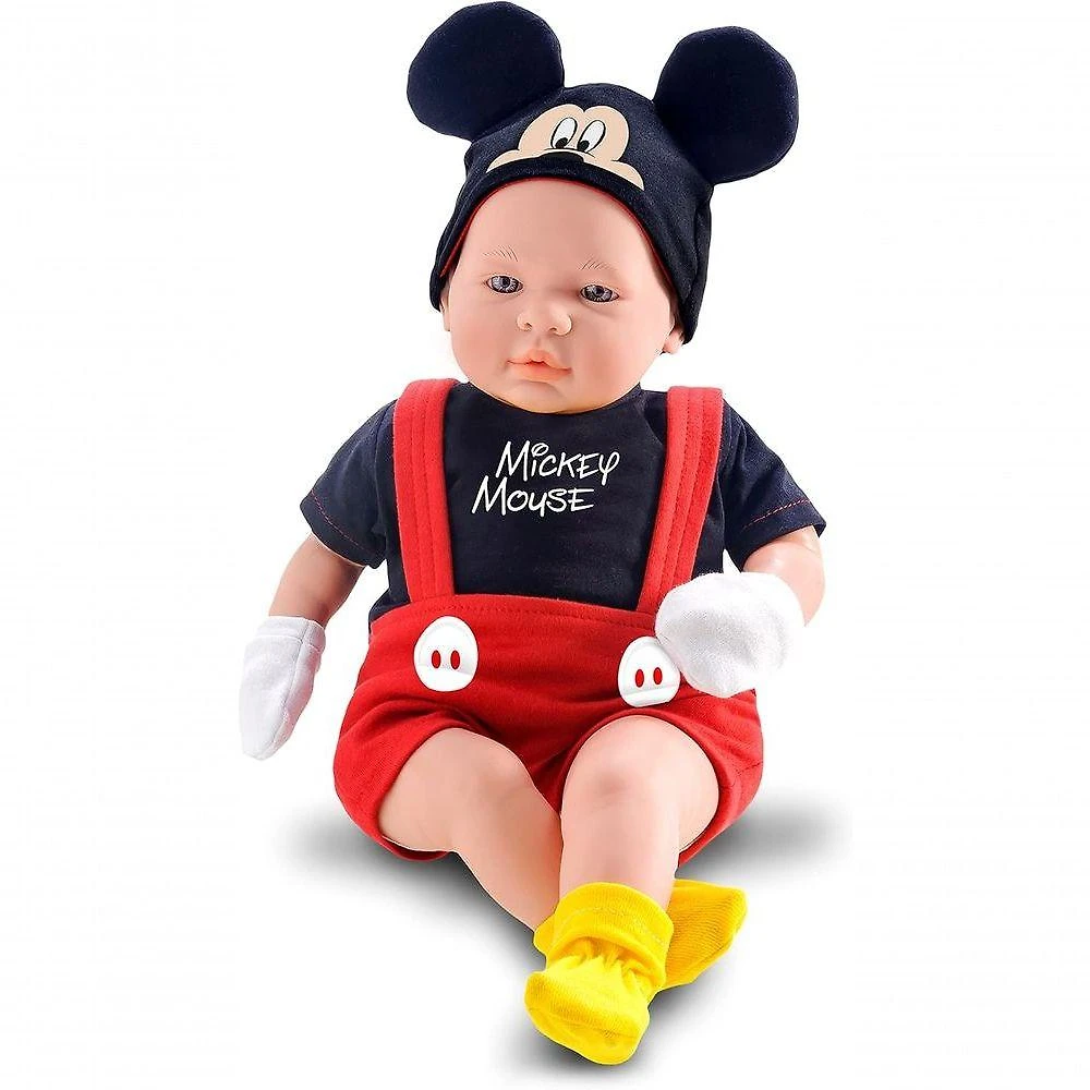 Boneco Mickey Mouse Classic Dolls Corpo Macio com Chupeta e Certidão Vermelho Disney