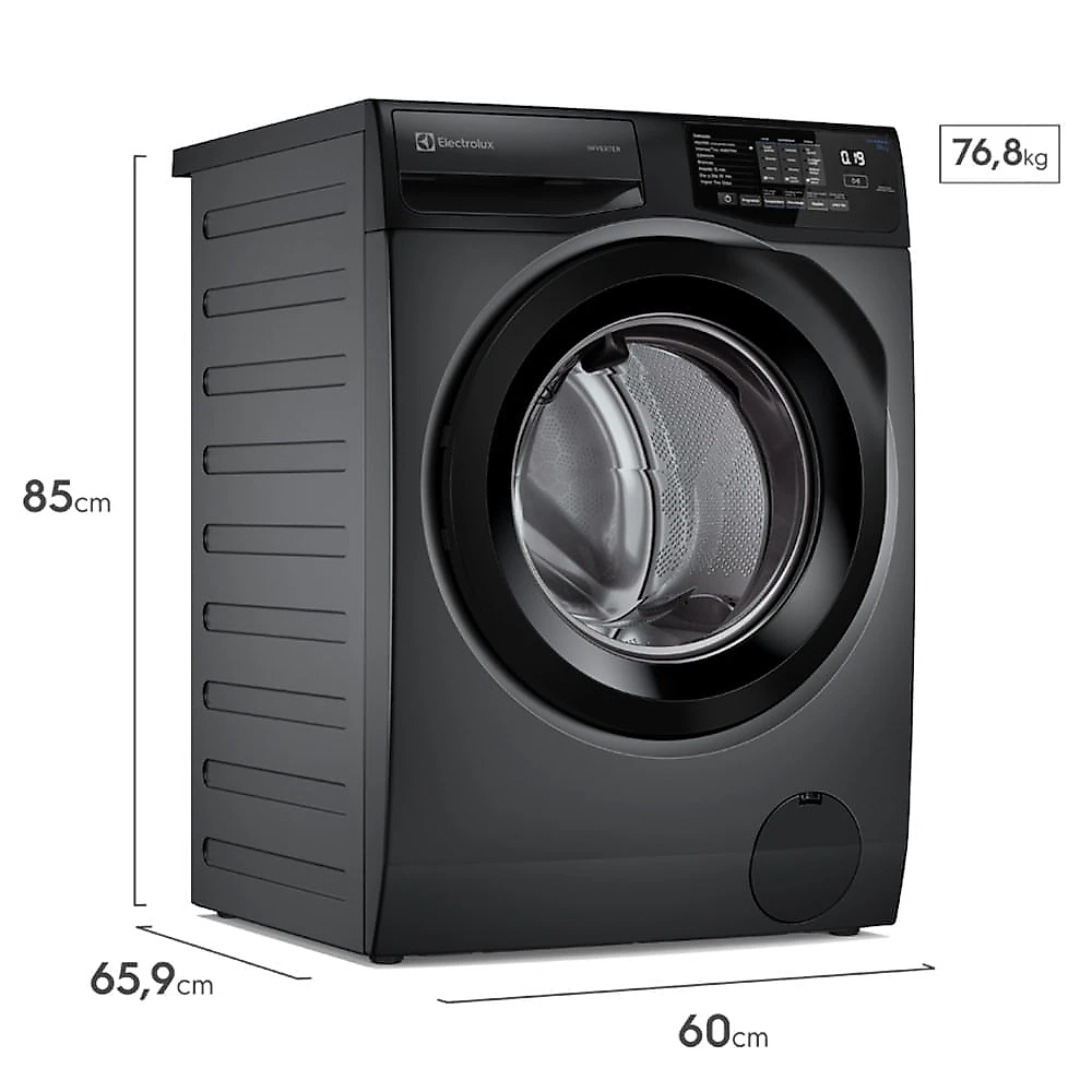 Lavadora de Roupas Electrolux 12kg Cinza Ônix Inverter com Água Quente e Lavagem Inteligente - LFC12 110