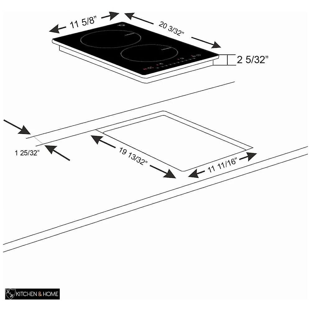 Cooktop de Indução Elétrico Embutido K&H 2 Queimadores 110V 1800W