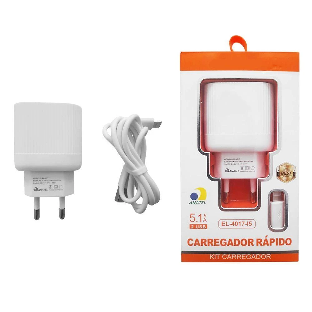 Carregador Rápido Draik EL-4017-I5 25W 5.1A Bivolt Branco com Cabo USB Lightning