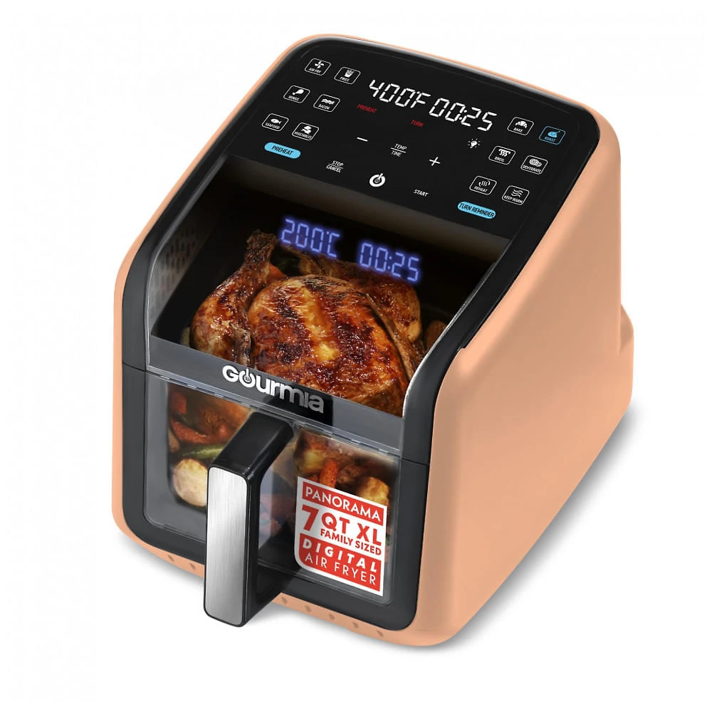 Fritadeira Elétrica Air Fryer Gourmia Pêssego 6,6L Janela Panorâmica 12 Programas FryForce 360 1500W 110V