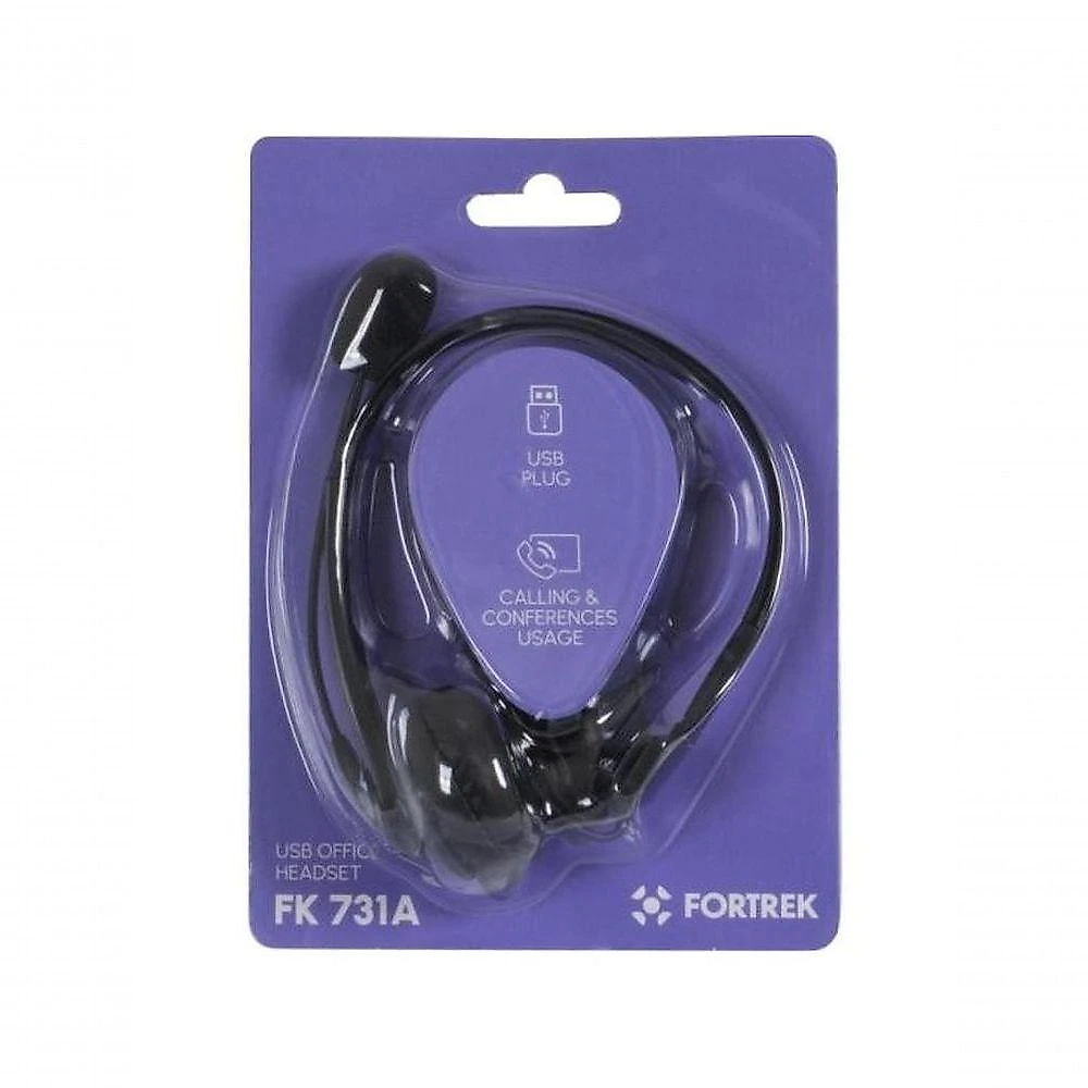 Headset Office FK 731A com Conexão USB e Design Ultraleve Preto Fortrek