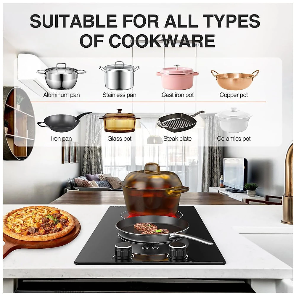 Cooktop Eltrico Porttil com 2 Bocas, 9 Nveis de Potncia, Trava para Crianas, Temporizador e Proteo Contra Superaquecimento, 110V 2100W, GTKZW, Preto 110v