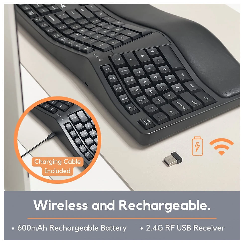 Teclado Ergonômico sem Fio X9 Performance com Bluetooth, Dividido e Descanso Para as Mãos, Preto