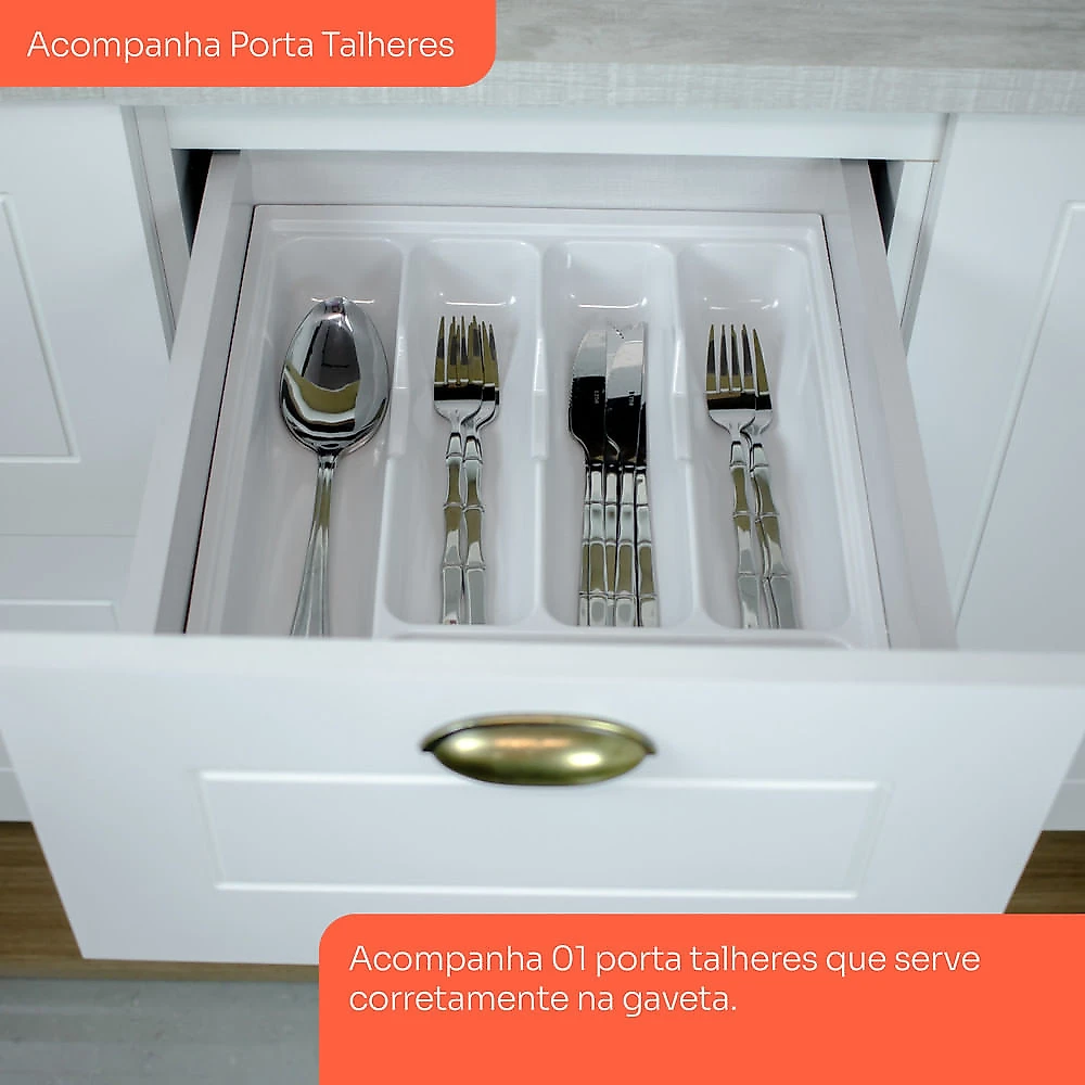 Balcão Pia 120 Cm 2 Portas E 3 Gavetas Com Tampo Para Cozinha Americana Henn Branco HP