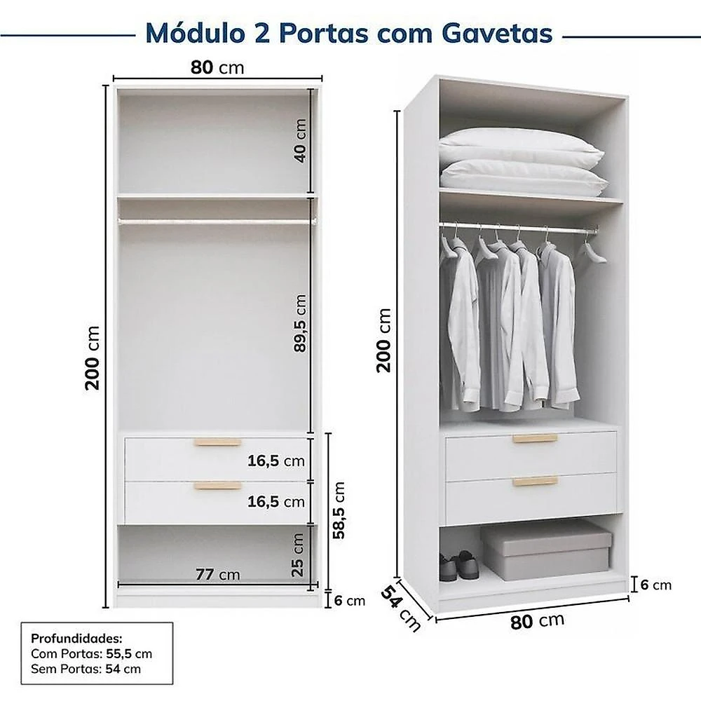 Guarda-roupa Modulado de Canto 10 Peças 18 Portas Jade CabeCasa MadeiraOriginals Guarda-roupa Modulado de Canto 10 Peças 18 Portas Jade Cabecasa Madeiramadeira Branco Fosco