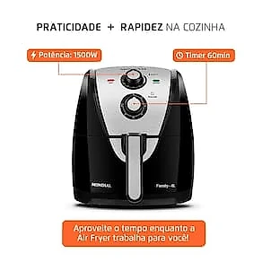 Fritadeira Elétrica Sem Óleo Air Fryer Mondial AFN40BI Family Inox 4L Preta/Inox 110V