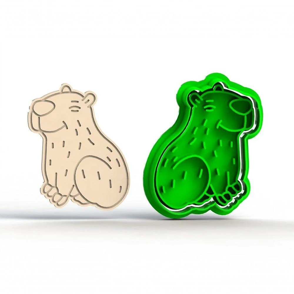 Cortador Capivara Mod2 Plástico PLA 5CM com Corta e Marca HB Formas e Cortadores