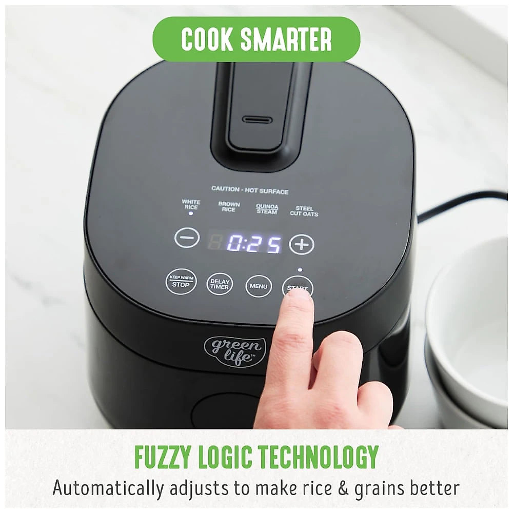 Panela de Arroz Digital GreenLife 4 Xícaras, Livre de PFAS e PFOA, Potável Cerâmico Removível, Seguro para Lava-louças, Ovos, Grãos e Mais.