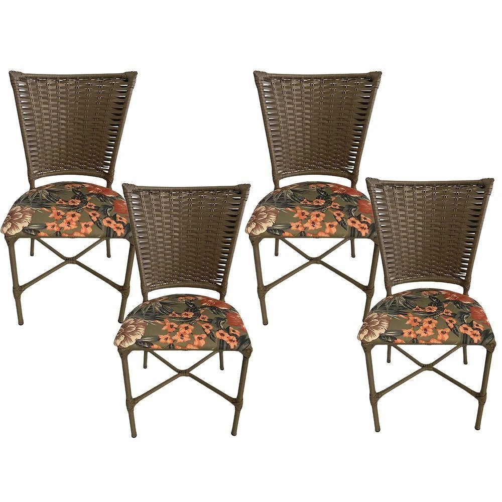 Miniatura 4 Cadeiras Vivara Mesa Jantar Estofada Cozinha Fibra Sintética Areia Assento floral Laranja