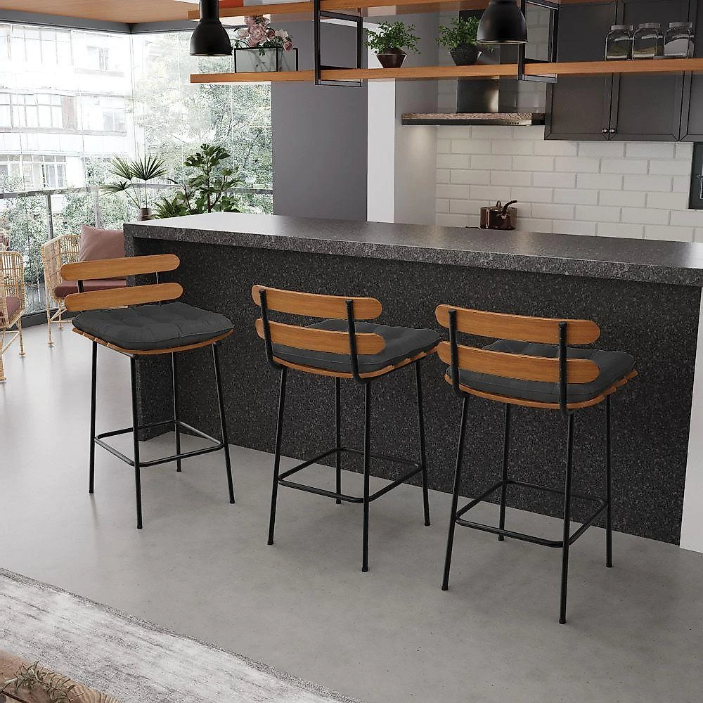 Banqueta Costela Corino Base Metálica Preto Cor Preto