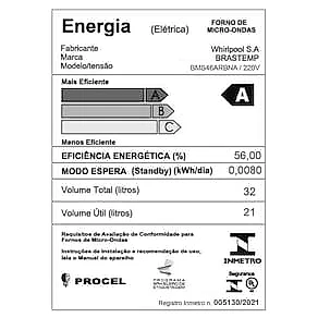 Forno de Micro-ondas Brastemp BMS46AR Alta Capacidade com 18 Receitas Pré-Programadas 32L - Prata 110V