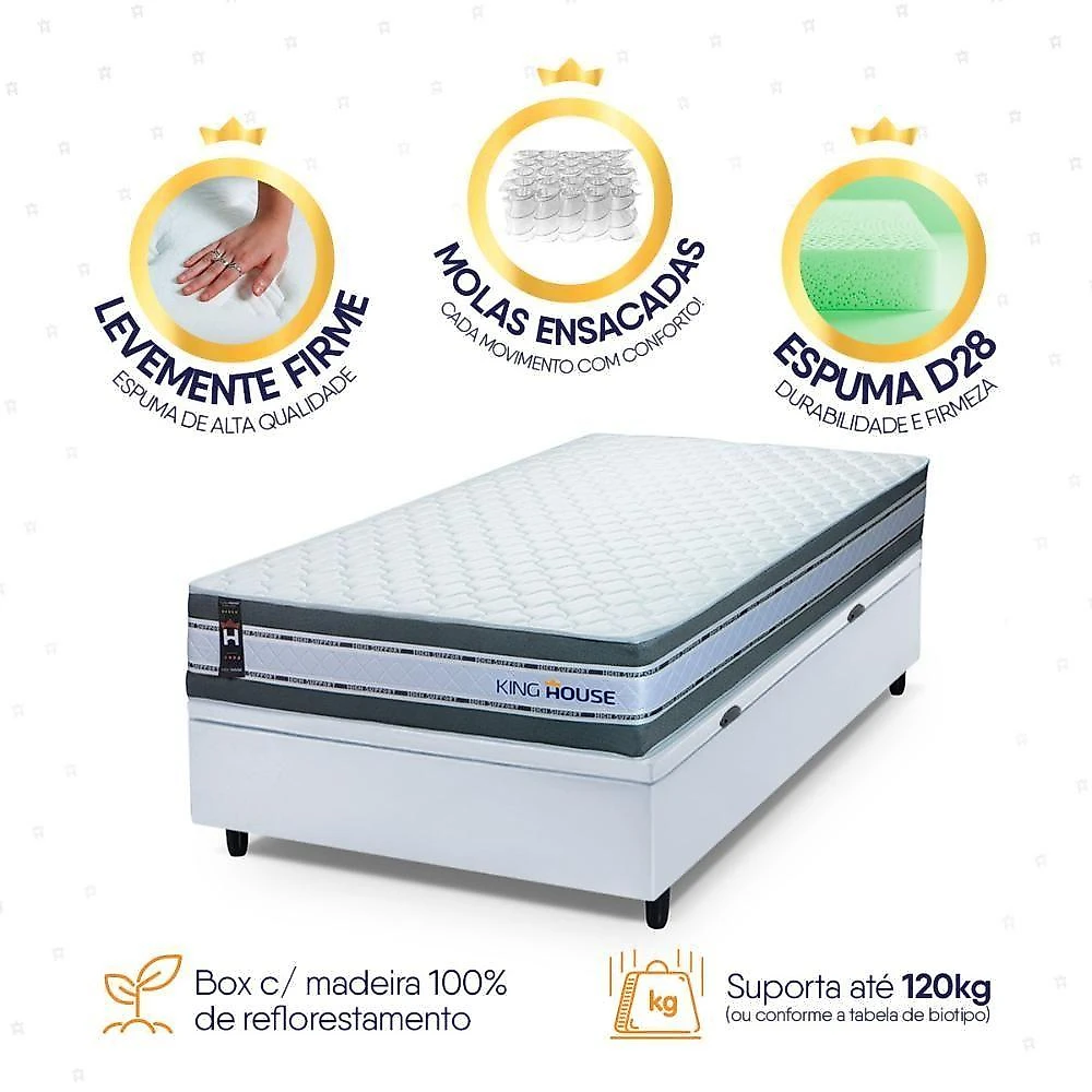 Cama Box com Baú Solteiro Alpine Molas Ensacadas Courino Cinza King House 88CM webcontinental-7908645517316